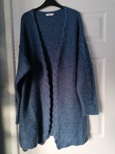 COTTON TRADERS LADIES SZ20 BLUE KNIT MID LENGTH OPEN CARDIGAN
