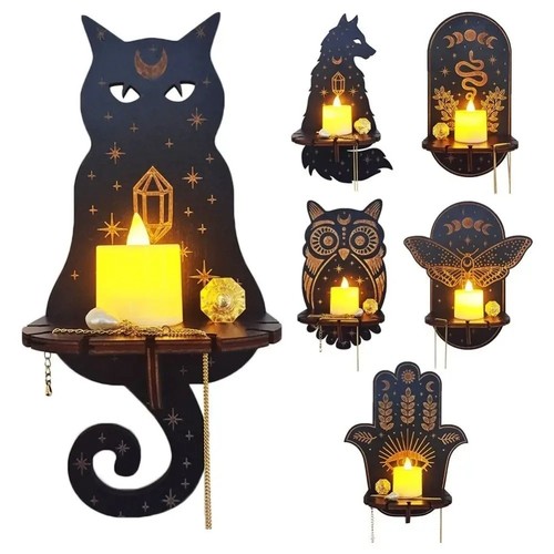 Black cat wall shelf wooden - shelf,