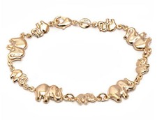 18K Yellow Gold Filled Elephant Bracelet  7.25"  Pulsera de Elefante -  BR1975