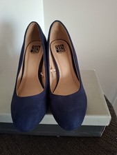 Navy Blue faux suede slip on Court Shoes  Debenhams, 3.5 inch heels, size UK5 
