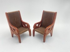 Wooden Dolls House Chairs With A Velvet Seat and Back x2 Vintage