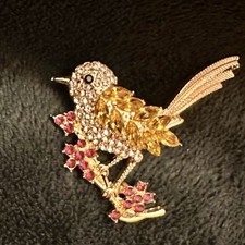 Crystal Bird Robin Brooch