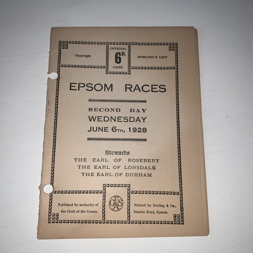 1928 epsom derby racecard - derby, won