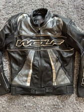 Wolf Genuine Leather Motorcycle Black Grey Racing Jacket Size 42 