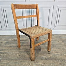 Vintage Industrial Children's School Chair Slatted Wooden Seat Mid Century