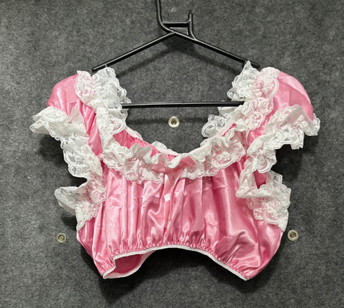 Pink satin lacy crop - satin, top
