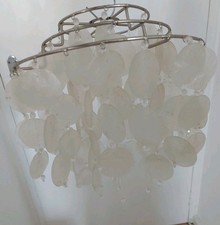 Capiz Shell 3 Tier Pendant Light Shade Waterfall Beaded Chandelier White Vintage
