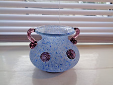 Art Glass basket Vase 1970s Poland Mosaic technique Rough feel outside vase Used