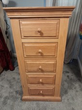 Oak 5 Drawer Tall Boy~Chest of Drawers