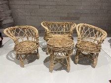 Brown Wicker Doll 4 Piece Chair Bench Table Retro Vintage Boho Furniture 4-6”