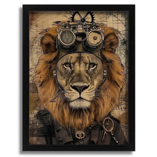 Steampunk lion art print - steampunk,