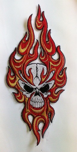 Embroidered flame skull jacket - embroidered,