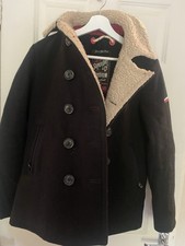Superdry Women’s Pea Coat Size Medium Black Hooded