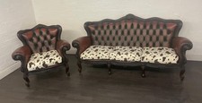 Chesterfield rococo suite 3 seater with a chair in leather and faux cow hide