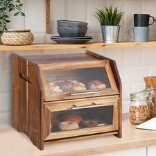 Double Layer Acacia Wooden Bread Box with Clear Acrylic Door Panel Countertop