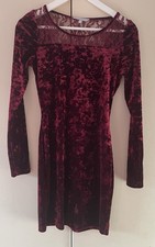 Debenhams Stunning Burgundy Crushed Velvet-Like Dress with Lace Detail Size UK8