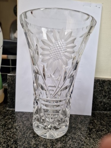 Crystal lead cut floral vase - crystal,