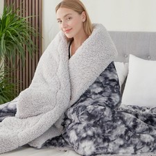 Choshome Blanket Sherpa Fleece Tie Dye Dark Grey Throw Bed Warm Winter RRP £41
