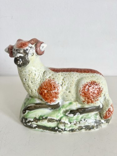 Antique pearlware pottery ram - antique,
