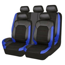 Car Seat Covers Full Set 9Pcs Protector Waterproof Leather Front Rear Black/Blue