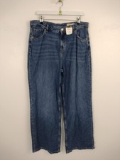 M&S Women's Slouchy Wide Leg Jeans Mid Rise Blue Mid Wash Size 14 Long NEW F2