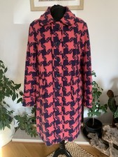 Boden Pink Navy Blue 100% Wool Giant Houndstooth Coat Overcoat Jacket Size 16