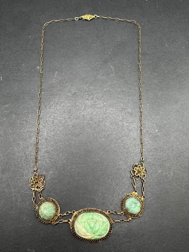 Carved jade silver filigree - carved,