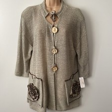 Bright Choice Cardigan Sz M Beige Quirky Linen Cotton Blend Women RRP £59