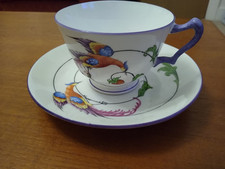 CROWN STAFFORDSHIRE BIRD OF PARADISE CUP AND SAUCER RD NO 705627 HAND PAINTED 