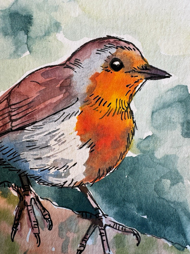 Original miniature robin ink - -,