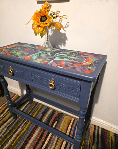 Handpainted solid oak console - solid,
