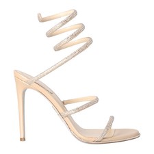 RENE CAOVILLA Womens Beige Leather Ankle Wrap Crystal Stiletto Heel UK 7 RRP1215