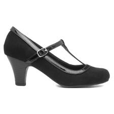 Lilley Womens Shoes Black Adults Ladies Court Microsuede Closed Patent Heel SIZE