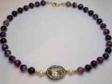 Cultured Freshwater Pearl Necklace Purple Striped Agate Abalone Pearl 738