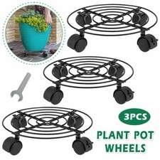 3X Plant Pot Planter Caddy Stand Mover Metal Black Wheels Trolley Wheelie Mover