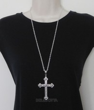 FANCY DRESS SILVERTONE CROSS NECKLACE 30" CHAIN PRIEST VICAR VAMPIRE ACCESSORIES