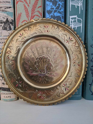 Antique brass peacock trinket - peacock,