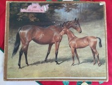 Antique Vintage Toy wood jigsaw puzzle horses mare foal wooden jig saw original 