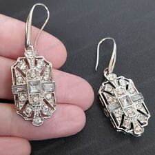 Art Deco Inspired Geometric White Crystal Drop Earrings Vintage Style Jewellery