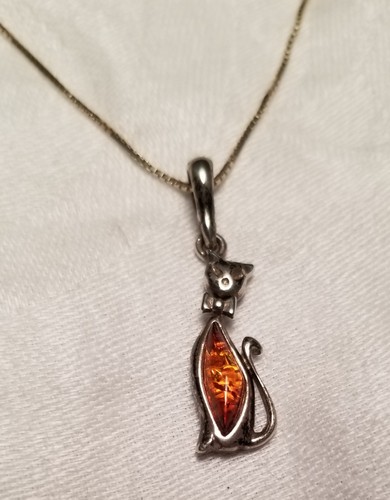 Sterling silver amber cat - silver,