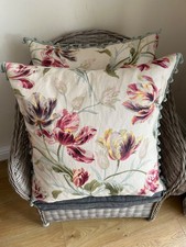 STUNNING PAIR OF BESPOKE LAURA ASHLEY GOSFORD CRANBERRY HUGE LINEN CUSHIONS