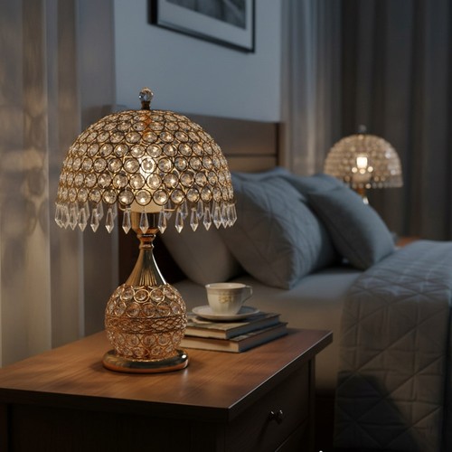 Crystal shade table lamp - table,