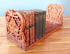 Vintage Freestanding Foldable Expandable Carved Rosewood Tabletop Book Shelf