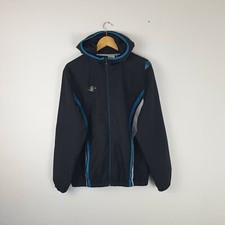 Umbro Jacket Windbreaker Men’s Large Black Full Zip Hooded Net Lining