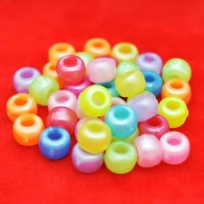 100x Mixed Pearl Color Barrel Pony Beads Plastic Acrylic 9x6mm Dummy Clip Making