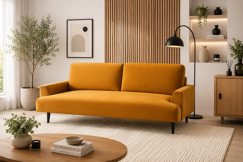 Mustard velvet seater - mustard, sofa
