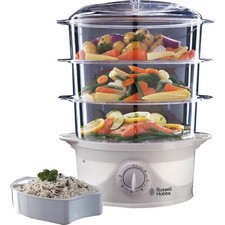 Russell Hobbs Electric Food Steamer 3 Tier 9L 800W with 60 Min Timer Rice Bowl 
