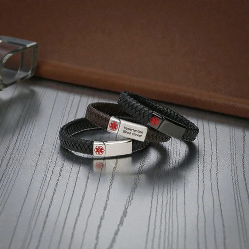 Leather medical alert bracelet