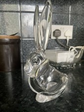 Crystal Glass Rabbit Dish Jewelry Tray By Art Vanne France 8 1/8 In Tall 6 In