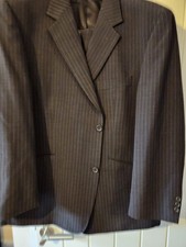 TOM ENGLISH DARK BROWN PINSTRIPPED 2 PIECE WOOL BLEND & POLYESTER LINED SUIT.